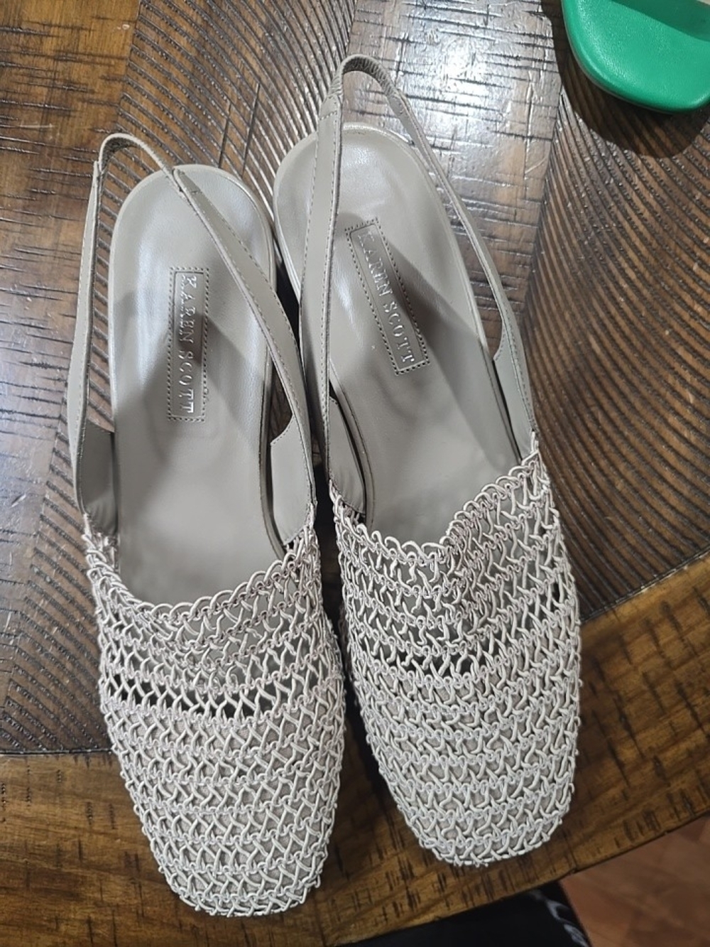 Karen Scott Cream Woven Slingback Mules
